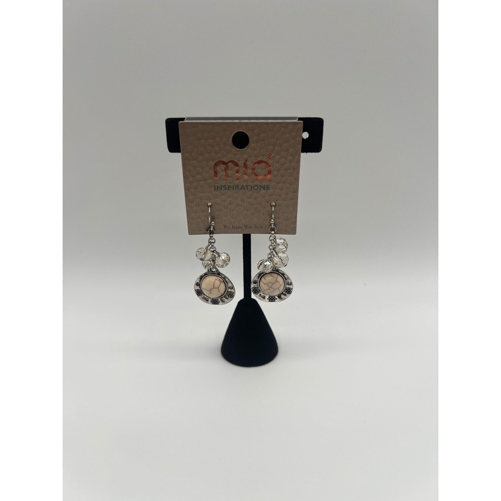 Mia Inspirations Kim Min Sun Silver Tone Faux Marble Bead Drop Earrings MFE1009